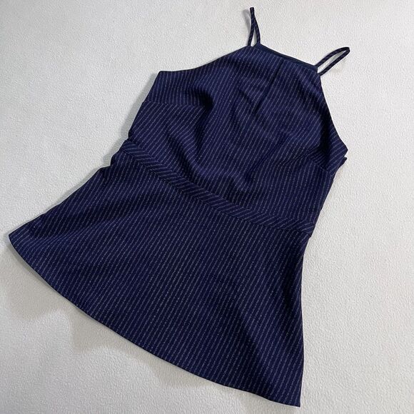 Banana Republic Navy Blue Stripe Sadie High Neck Peplum Top Camisole Tank 2 - Picture 5 of 9